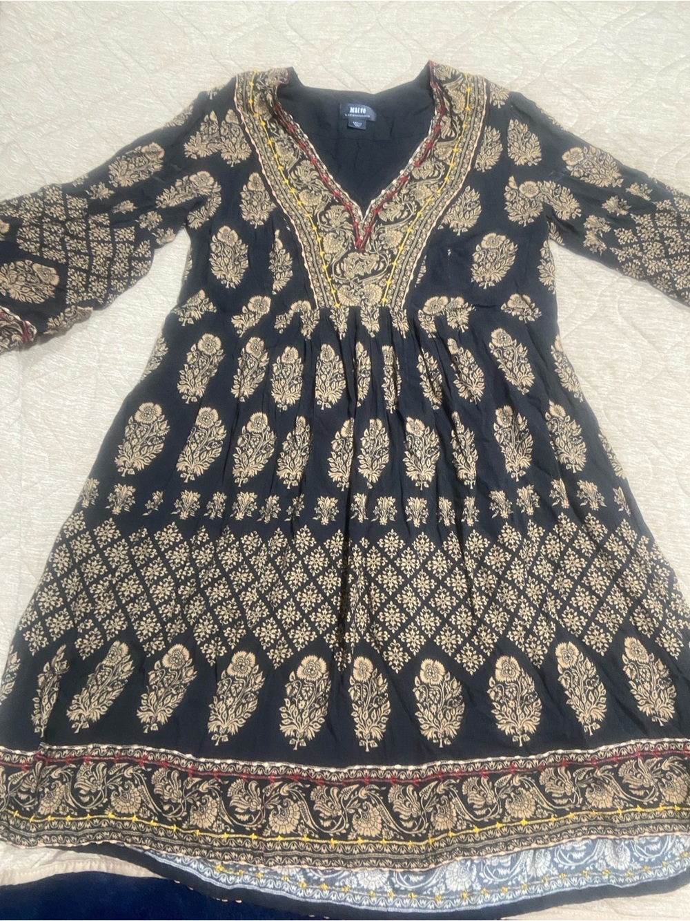 Anthropologie Maeve Black Dresswith Gold Embroidery - Picture 10 of 10